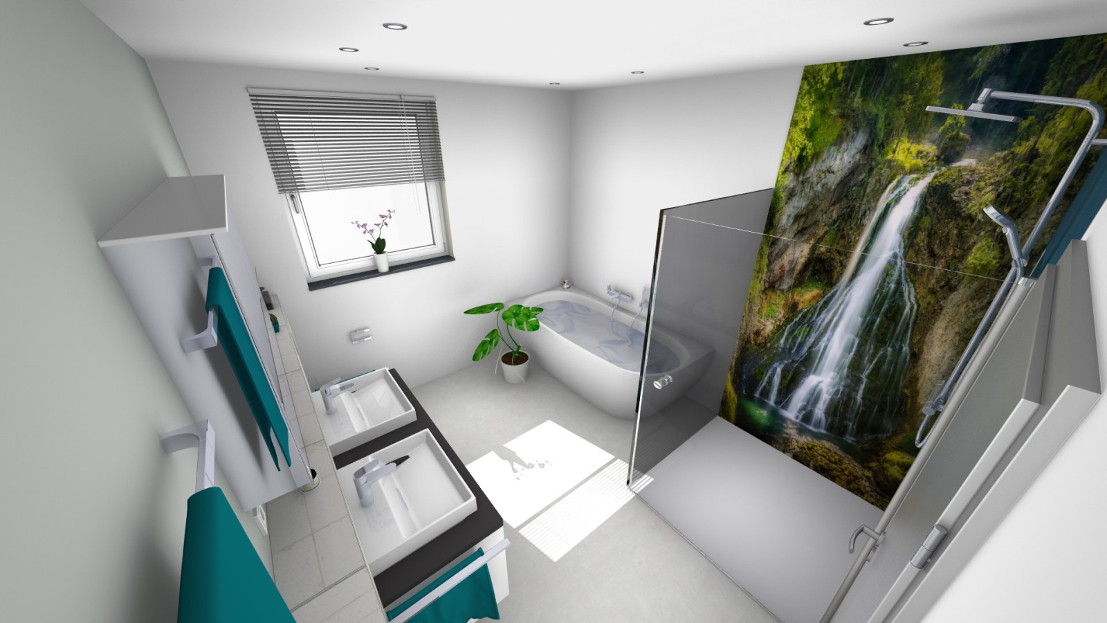 Referenzplanung Geberit Badplanung: Großzügiger Duschbereich mit Designplatte