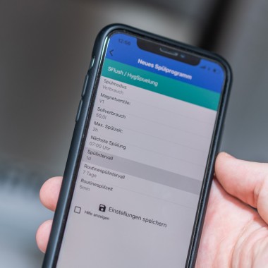 Geberit SetApp, Einstellungen zu Verbrauch, Sollverbrauch sowie Spülzeit und -intervall der Geberit Hygienespülung