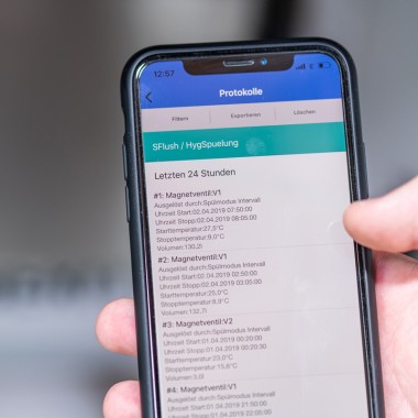 Geberit SetApp, Spülungen und die gemessenen Werte einsehbar