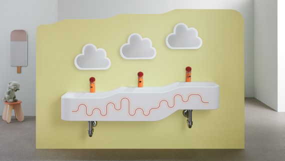 Geberit Bambini Wasch- und Spiellandschaft in Karminrot und Orange Geberit Bambini Wasch- und Spiellandschaft in Karminrot und Orange