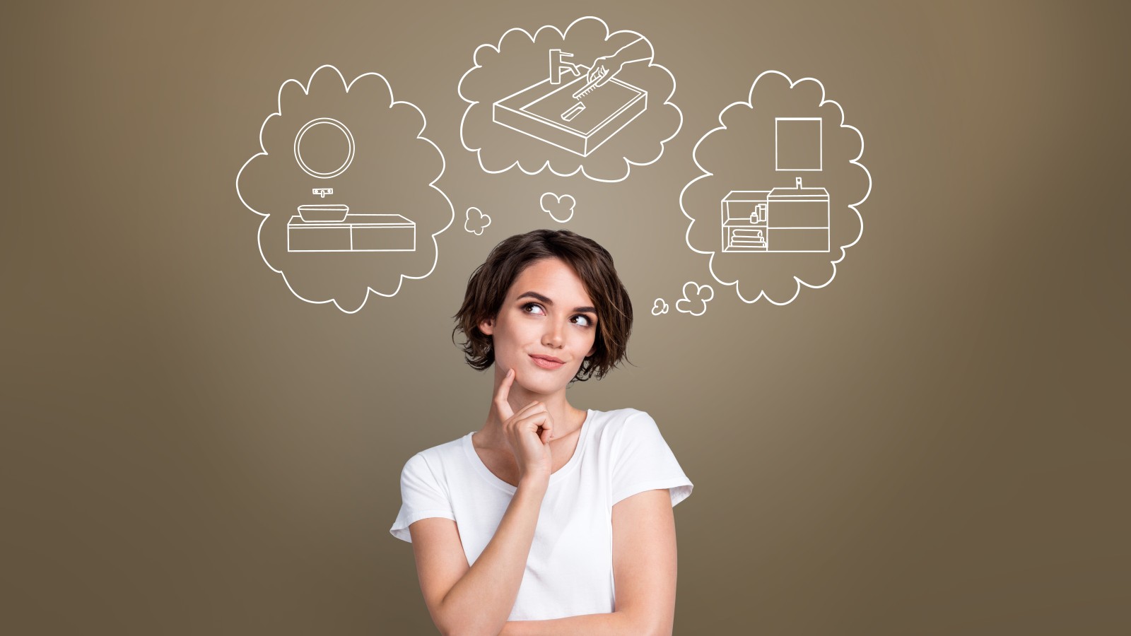 Frau in Gedanken bei ihrem Wunsch-Waschplatz Frau in Gedanken bei ihrem Wunsch-Waschplatz