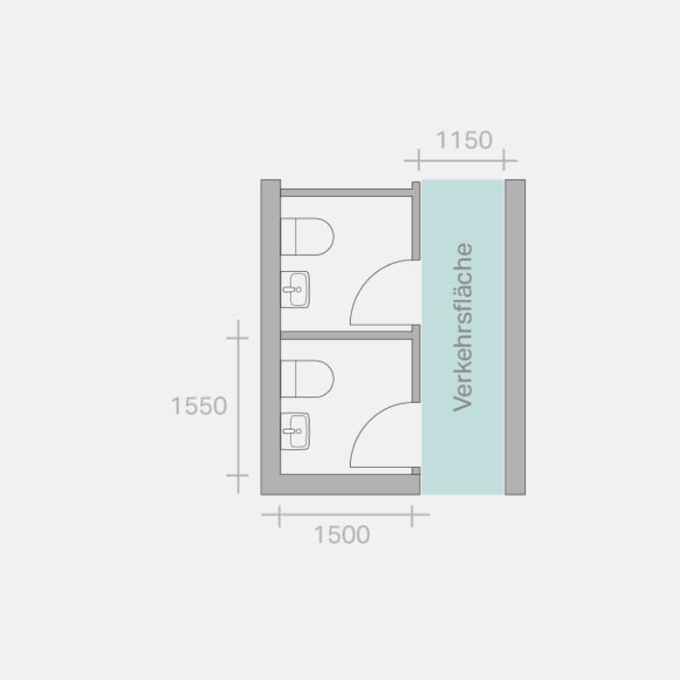 Maßangaben in mm, Zeichnung in Anlehnung an Sanitär-Technik, Feurich/Kühl, Band 1, 2011 Maßangaben in mm, Zeichnung in Anlehnung an Sanitär-Technik, Feurich/Kühl, Band 1, 2011