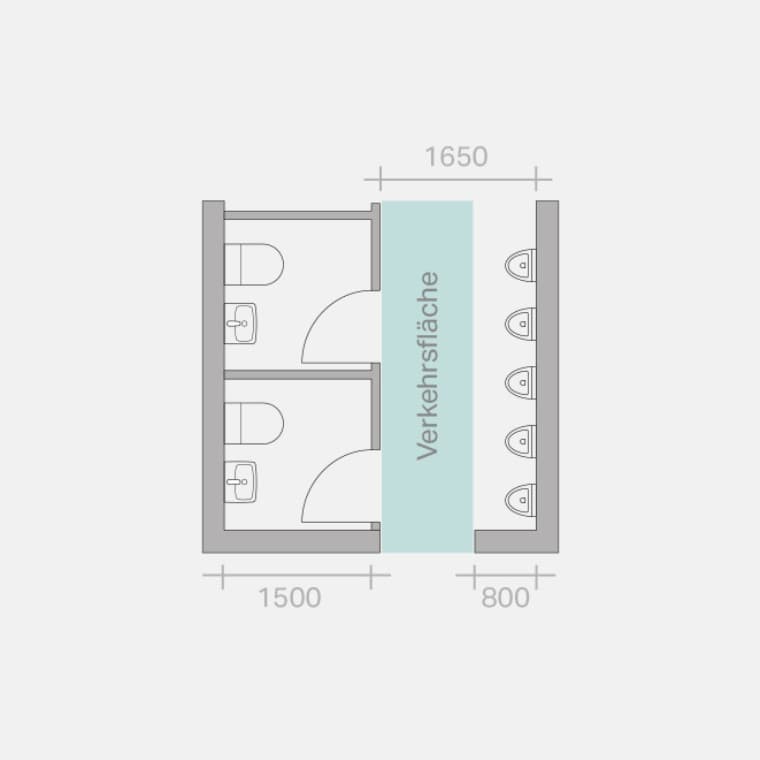 Maßangaben in mm, Zeichnung in Anlehnung an Sanitär-Technik, Feurich/Kühl, Band 1, 2011 Maßangaben in mm, Zeichnung in Anlehnung an Sanitär-Technik, Feurich/Kühl, Band 1, 2011