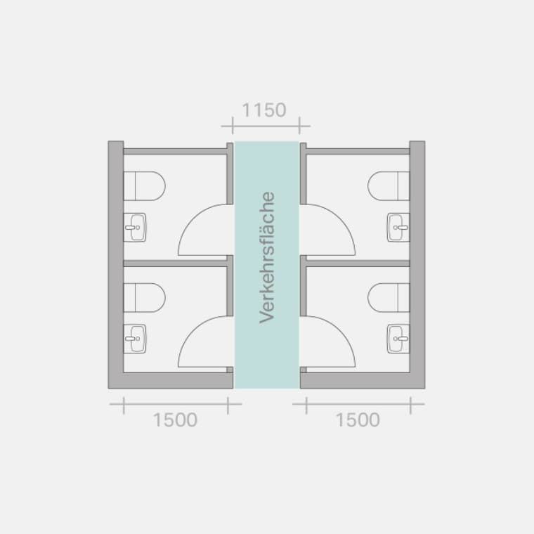 Maßangaben in mm, Zeichnung in Anlehnung an Sanitär-Technik, Feurich/Kühl, Band 1, 2011 Maßangaben in mm, Zeichnung in Anlehnung an Sanitär-Technik, Feurich/Kühl, Band 1, 2011