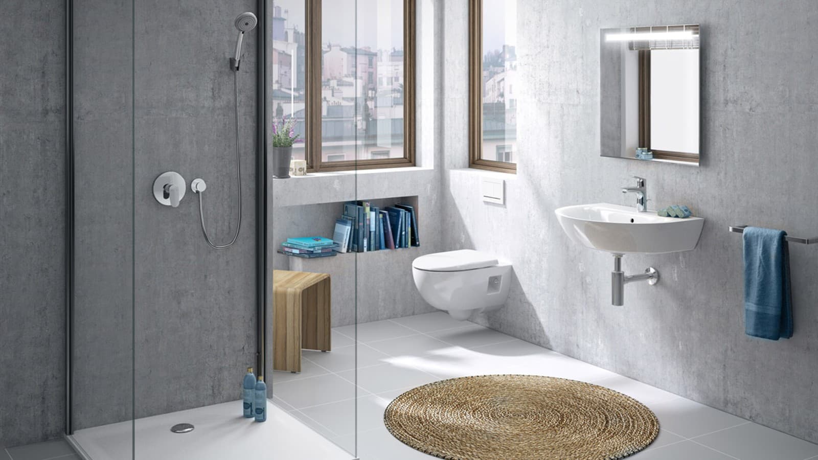 Badezimmer ausgestattet mit Produkten der Serie Geberit Renova Badezimmer ausgestattet mit Produkten der Serie Geberit Renova