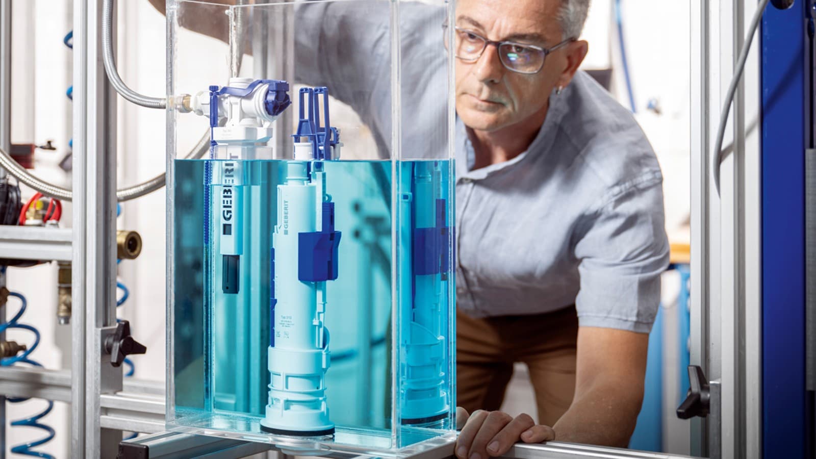 Optimiertes Geberit Füllventil Typ 383 im Labor Optimiertes Geberit Füllventil Typ 383 im Labor