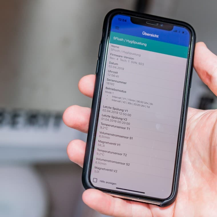 Geberit SetApp, alle Infomationen und Einstellungen einer Hygienespülung übersichtlich gelistet Geberit SetApp, alle Infomationen und Einstellungen einer Hygienespülung übersichtlich gelistet