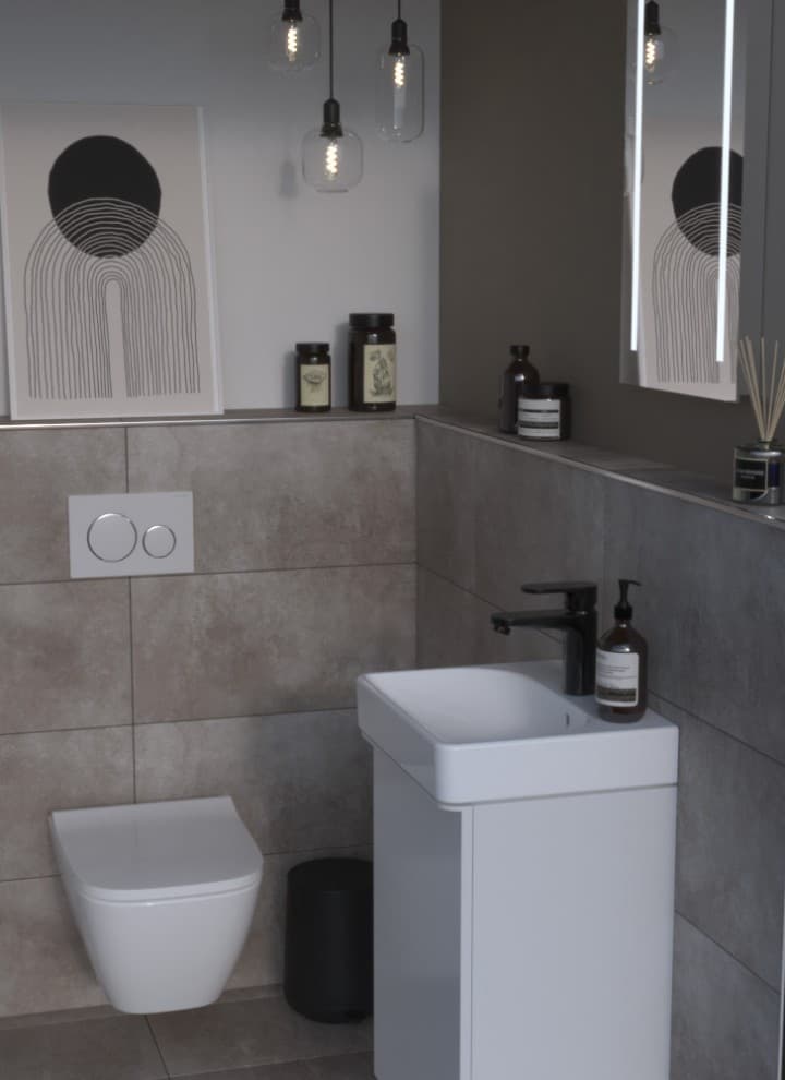 Geberit Smyle Handwaschbecken mit Unterschrank, Option Basic Lichtspiegel und Wand-WC Smyle eckig mit Betätigungsplatte Sigma20 Geberit Smyle Handwaschbecken mit Unterschrank, Option Basic Lichtspiegel und Wand-WC Smyle eckig mit Betätigungsplatte Sigma20