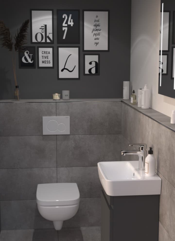 Geberit Renova Plan Handwaschbecken mit Unterschrank, Option Basic Lichtspiegel und Wand-WC mit Betätigungsplatte Sigma01 Geberit Renova Plan Handwaschbecken mit Unterschrank, Option Basic Lichtspiegel und Wand-WC mit Betätigungsplatte Sigma01