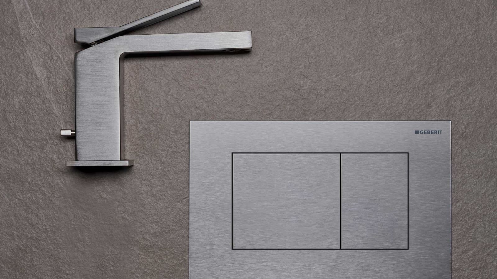 Geberit Sigma40 überzeugt mit einer klaren, geradlinigen Formensprache und passt optimal zu eckigen Armaturen
