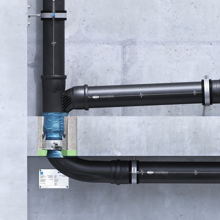 In der Decke eingelassenes Geberit Rohrschott90 Plus EN mit EPS/XPS-Dämmung In der Decke eingelassenes Geberit Rohrschott90 Plus EN mit EPS/XPS-Dämmung