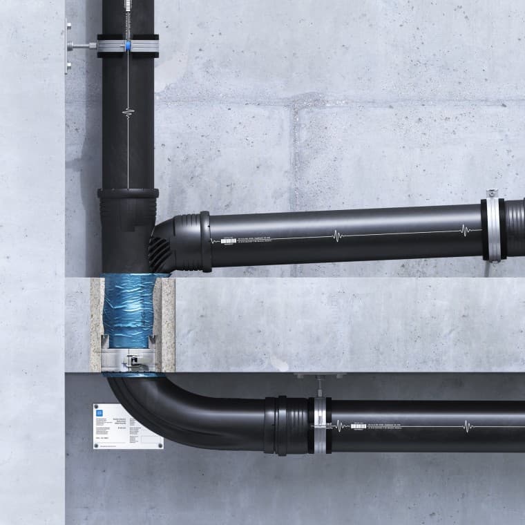 Deckenbündige Installation des Geberit Rohrschott90 Plus EN Deckenbündige Installation des Geberit Rohrschott90 Plus EN