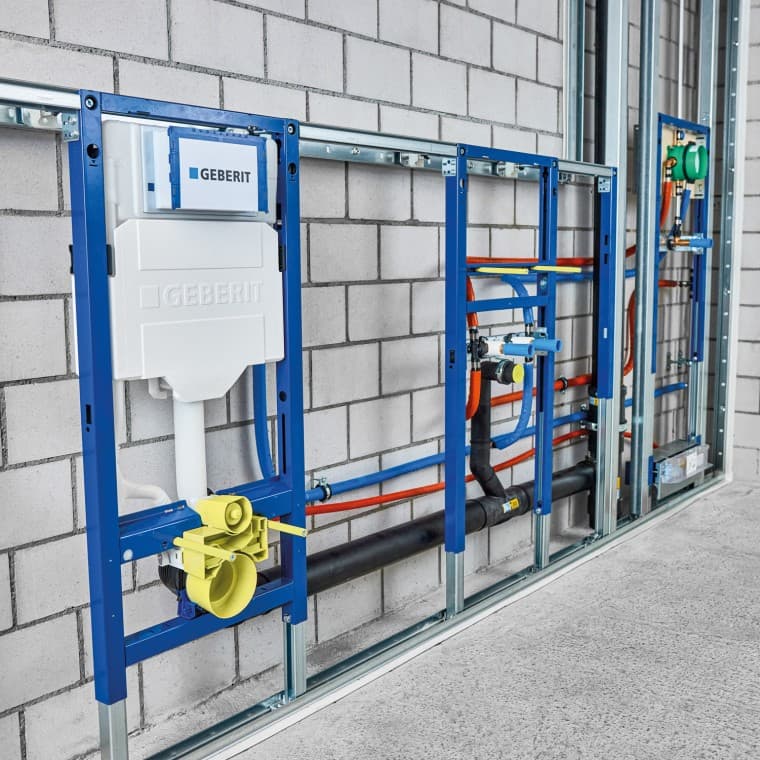 Duofix Systemwand mit WC-Element, Waschtisch-Element und Dusch-Element Duofix Systemwand mit WC-Element, Waschtisch-Element und Dusch-Element